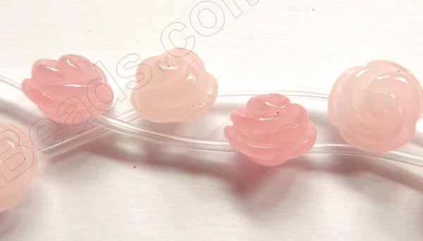 Rose Quartz  -  Carved Rose Flower Beads  16"