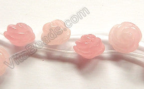 Rose Quartz  -  Carved Rose Flower Beads  16"