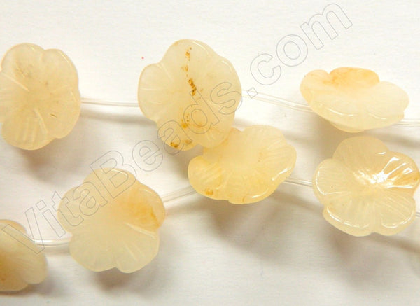 Carved Cherry Flower Strand  -  Honey Jade w Spot  16"