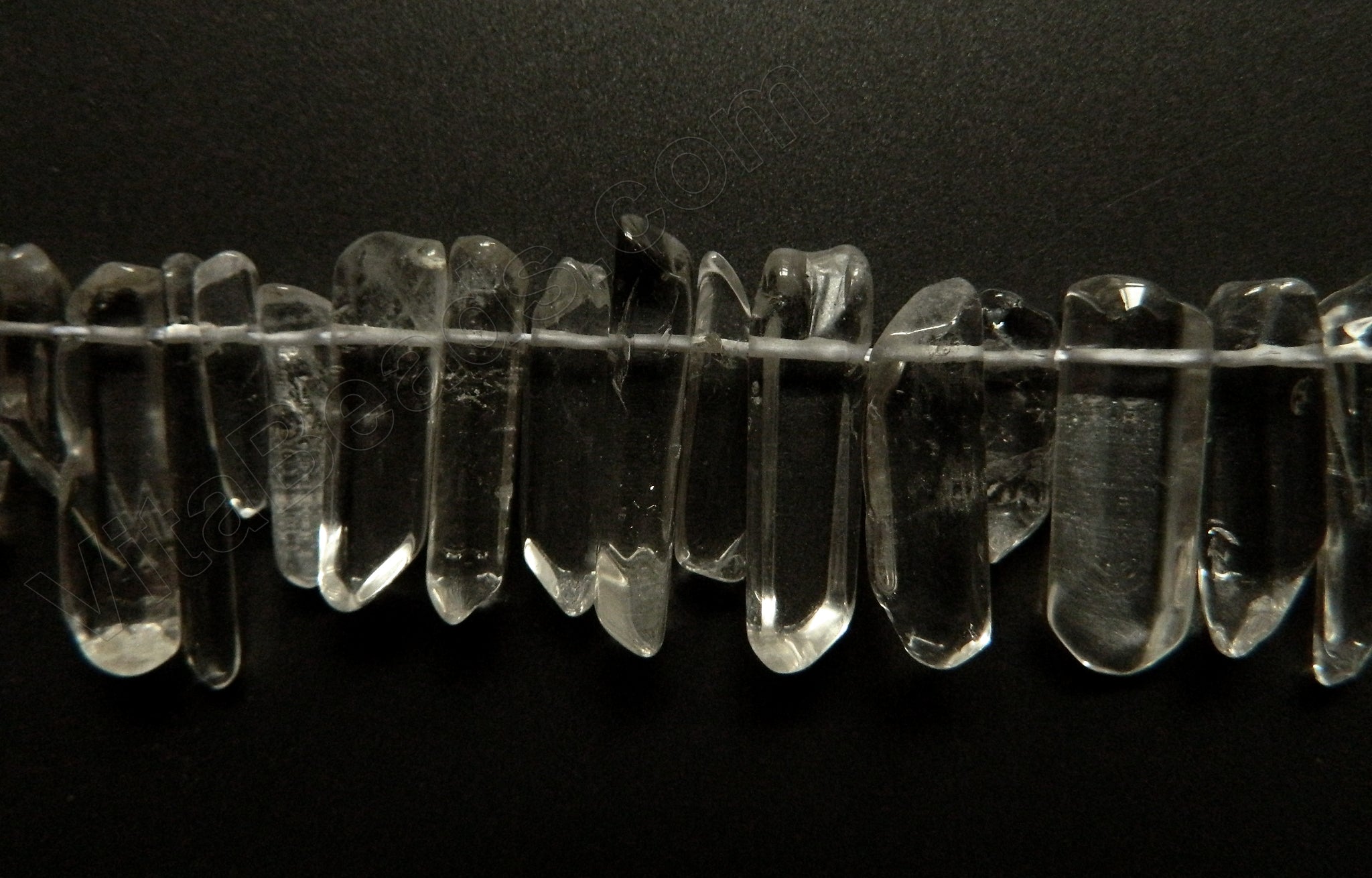 Rock Crystal AA  -  Hex Point Tooth  8"    6 x 20mm to 6 x 35 mm