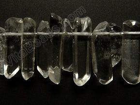 Rock Crystal AA  -  Hex Point Tooth  8"    6 x 20mm to 6 x 35 mm