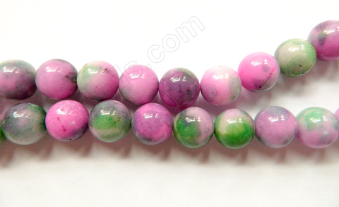 Purple Green Candy Jade - Big Smooth Round Beads  16"