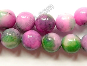 Purple Green Candy Jade - Smooth Round Beads  16"