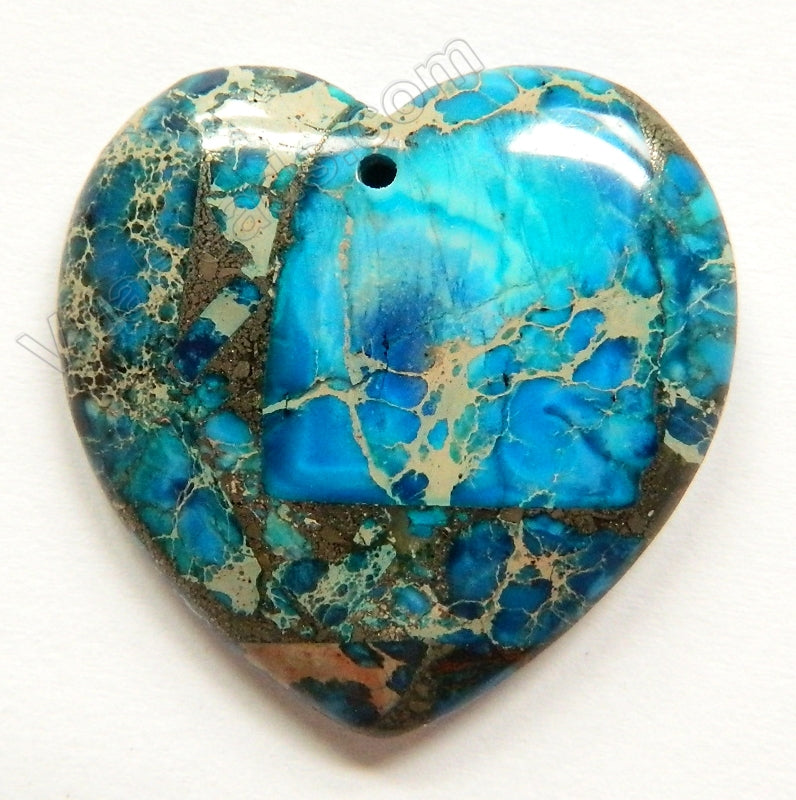 Aqua Blue Prase Pyrite AA  -  Smooth Heart Pendant