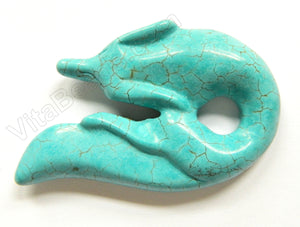 Cracked Blue Chinese Turquoise  -  Carved Fox Pendant