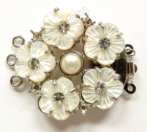 Shell Clasps - Five Flower w/ Pearl  For Tripe Strand