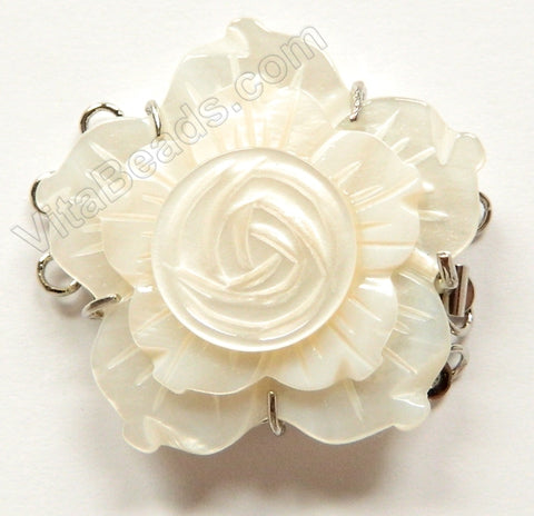 Shell Clasps - Cream 3 Layers Flower For Tripe Strand