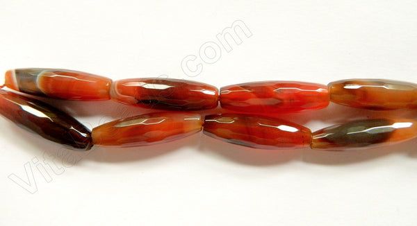 Red Black Agate  -  Faceted Long Rice  15"