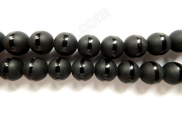 Frosted Black Onyx  -  Line Cut Smooth Round 16"