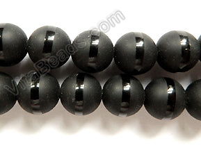 Frosted Black Onyx  -  Line Cut Smooth Round 16"