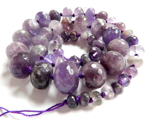 Amethyst - Graduate Faceted Rondells 19"    5 x 8 mm to 12 x 18 mm