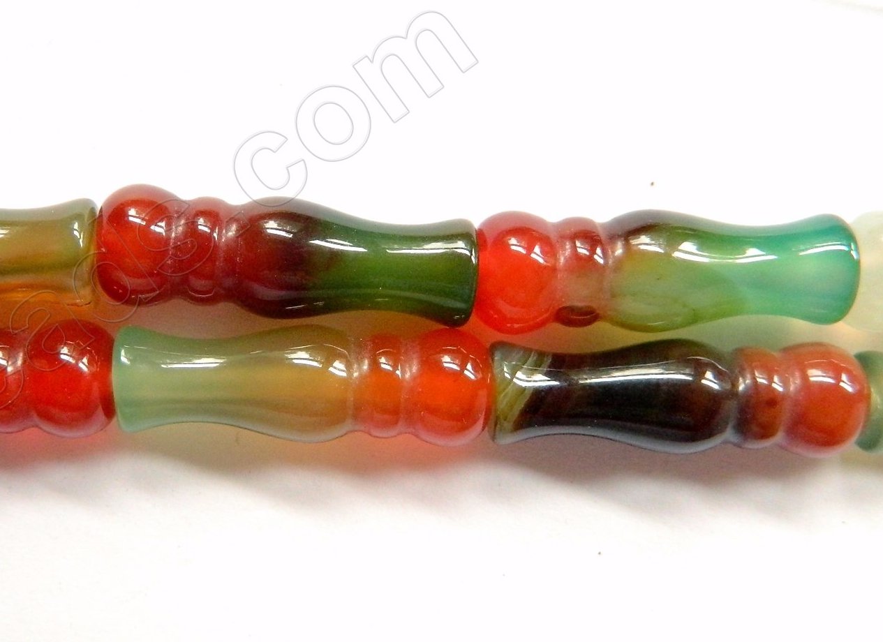 Mixed Red Green Agate  -  Carved Vase Strand  16"