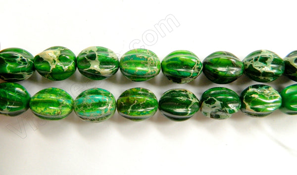 Green Impression Jasper   -  Carved Pumpkin Strand  16"