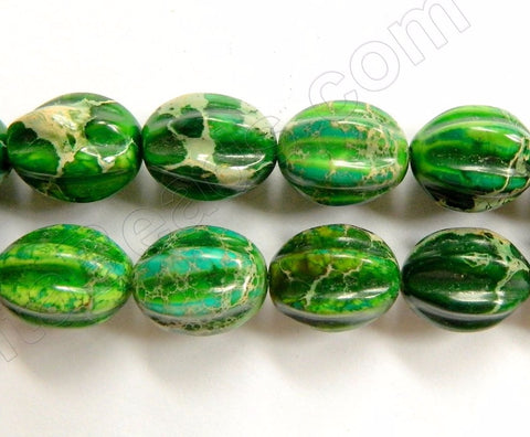 Green Impression Jasper   -  Carved Pumpkin Strand  16"