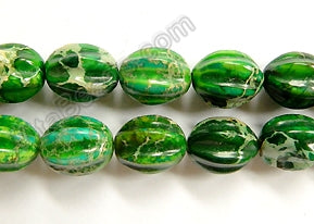 Green Impression Jasper   -  Carved Pumpkin Strand  16"