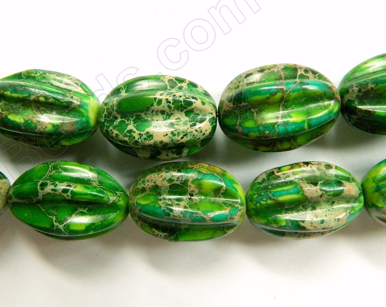 Green Impression Jasper   -  Carved Pumpkin Strand  16"