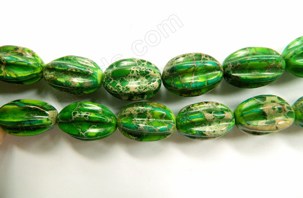 Green Impression Jasper   -  Carved Pumpkin Strand  16"