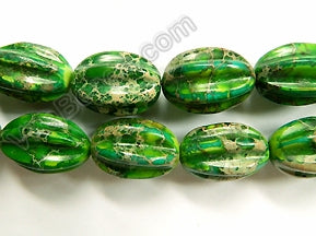 Green Impression Jasper   -  Carved Pumpkin Strand  16"