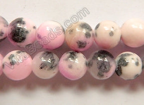 Light Fuchsia Dalmatian Jade -  Smooth Round Beads  16"     10 mm
