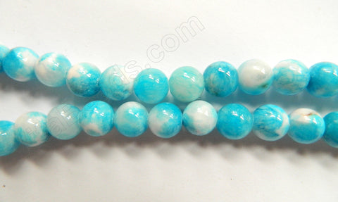 Aqua White Candy Jade -  Smooth Round Beads  16"     10 mm