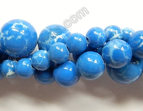 Synthetic Powder Blue TQ w/ Matrix  -  Smooth Round Beads  16"