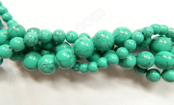 Synthetic Green Turquoise w/ Black Matrix  -  Smooth Round Beads  16"