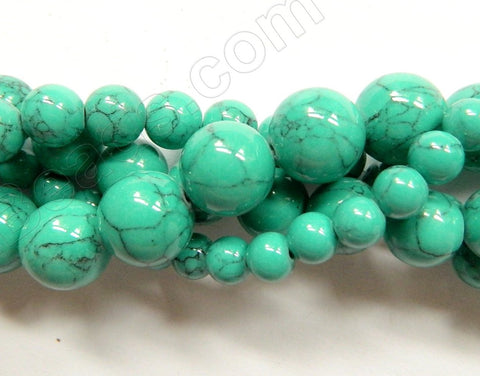 Synthetic Green TQ w/ Matrix  -  Smooth Round Beads  16"