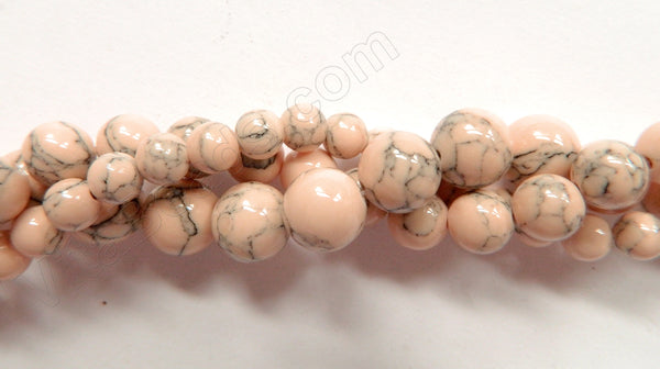 Synthetic Peach Ivory TQ w/ Matrix  -  Smooth Round Beads  16"