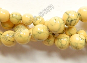 Synthetic Lemon Yellow TQ w/ Matrix  -  Smooth Round Beads  16"