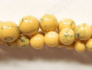 Synthetic Cream Yellow TQ w/ Matrix  -  Smooth Round Beads  16"