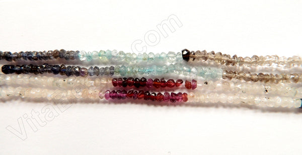 Multi Gemstone 5 Colors  -  Faceted Buttons 14"   3-4mm