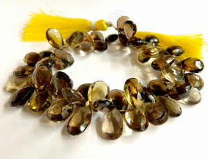 Multi Smoky Lemon Quartz AAA  -  5x8 to 10x18mm Graduated Faceted Teardrops Side Drilled B 6"