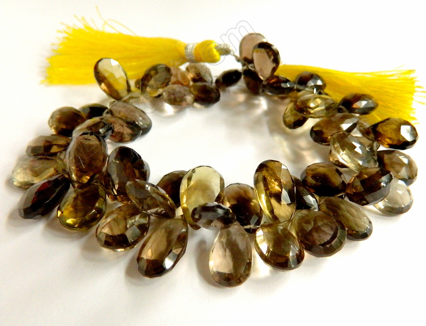 Multi Smoky Lemon Quartz AAA  -  Graduated Faceted Flat Briolette, Faceted Heart Side-drill B  6"