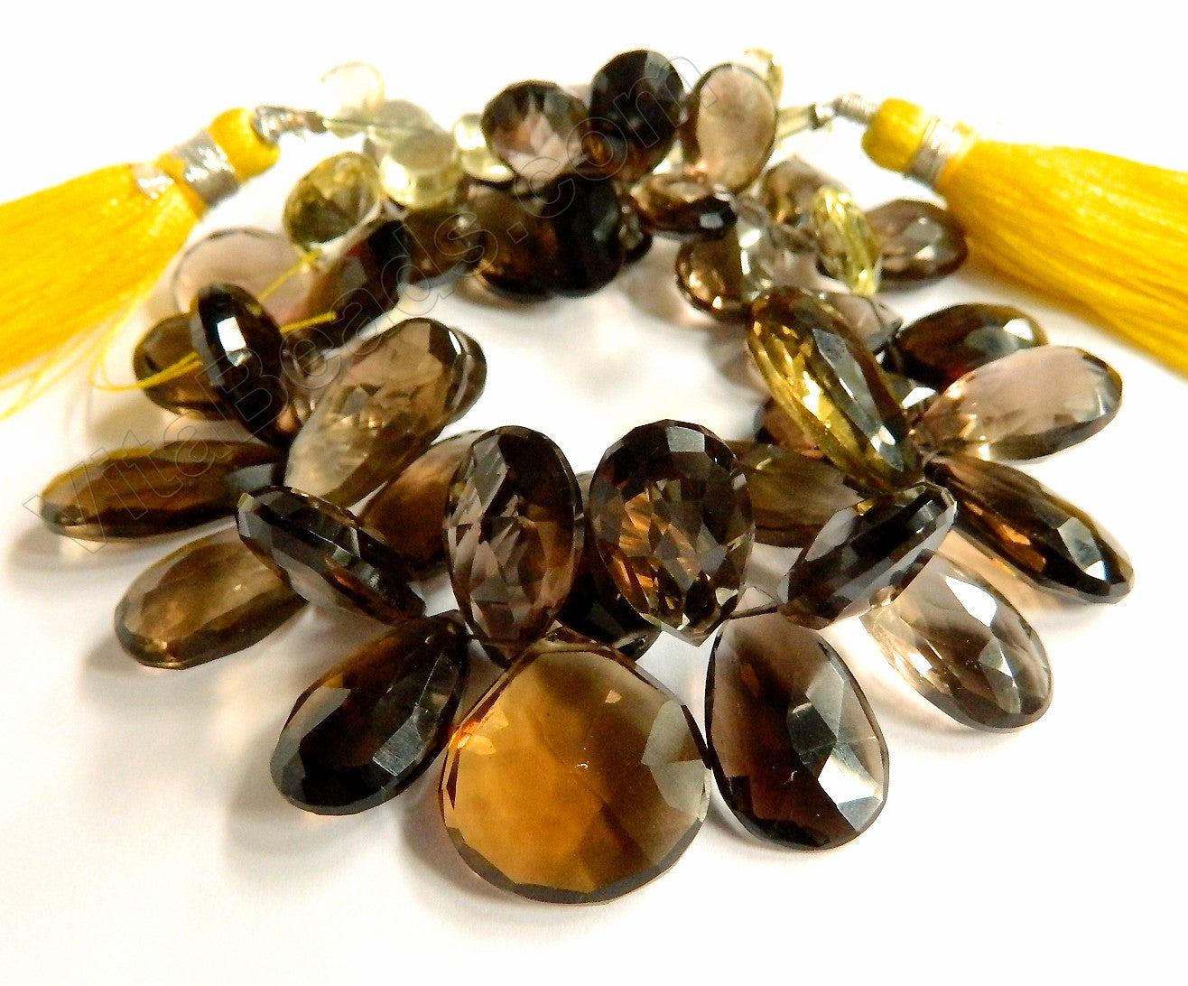 Multi Smoky Lemon Quartz AAA  -  Graduated Faceted Flat Briolette, Faceted Heart Side-drill A  6"