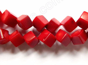 Dark Red Coral  -  Di-drilled Cubes 16"