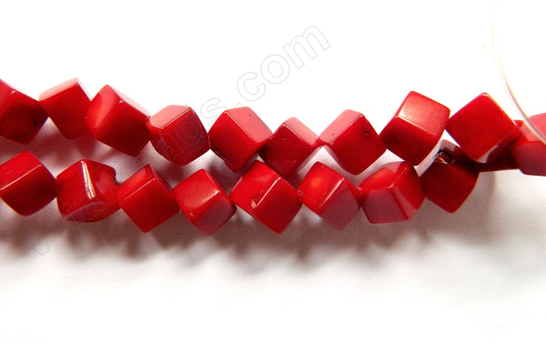 Dark Red Coral  -  Di-drilled Cubes 16"