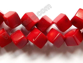 Dark Red Coral  -  Di-drilled Cubes 16"