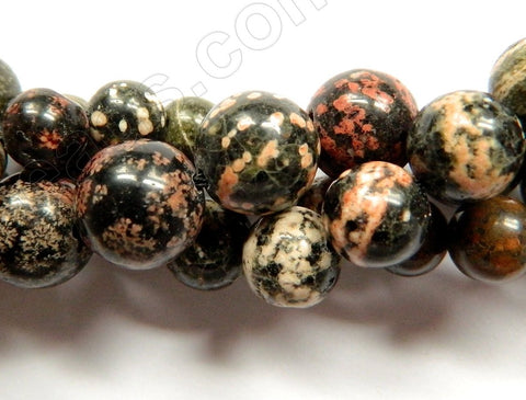 Black Leopard Skin Jasper  -  Smooth Round Beads  16"