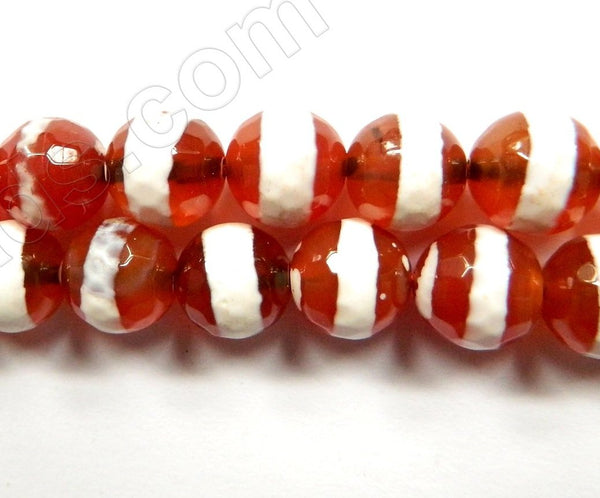 Dzi Carnelian Centered White Stripe -  Faceted Round 14"