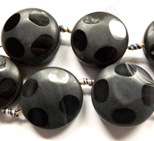 Matte Black Onyx  -  Faceted Dot Thick Puff Coins  16"