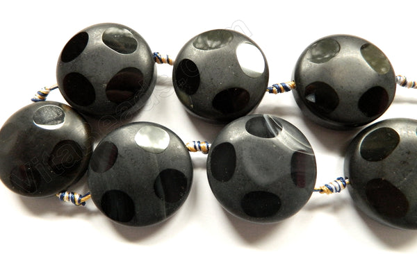 Matte Black Onyx  -  Dot Thick Faceted Coins  16"