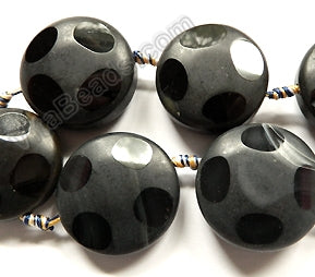 Matte Black Onyx  -  Dot Thick Faceted Coins  16"