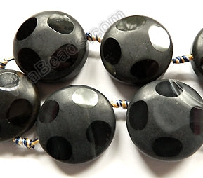 Matte Black Onyx  -  Faceted Dot Thick Puff Coins  16"
