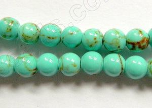 Synthetic Green Turquoise w/ Brown Matrix  -  Smooth Round Beads  16"