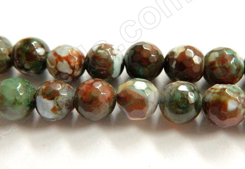Dark Brown Green White Fire Agate  -  Faceted Round  15"
