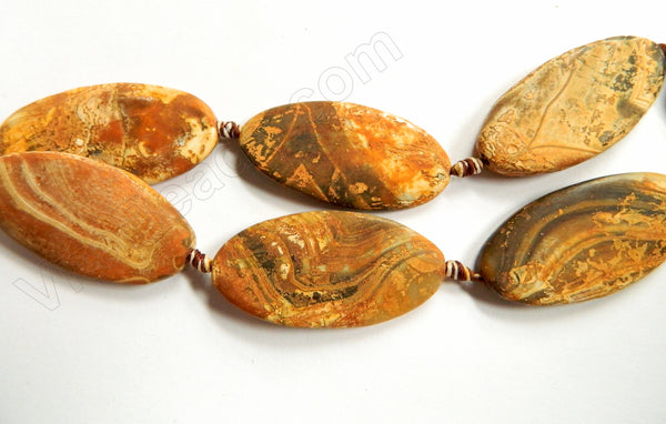 Matte Golden Fire Agate  -   Big Puff Long Oval w/ Knot  16"