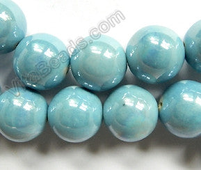 Porcelain - Plated Blue - Big Smooth Round Beads  16"