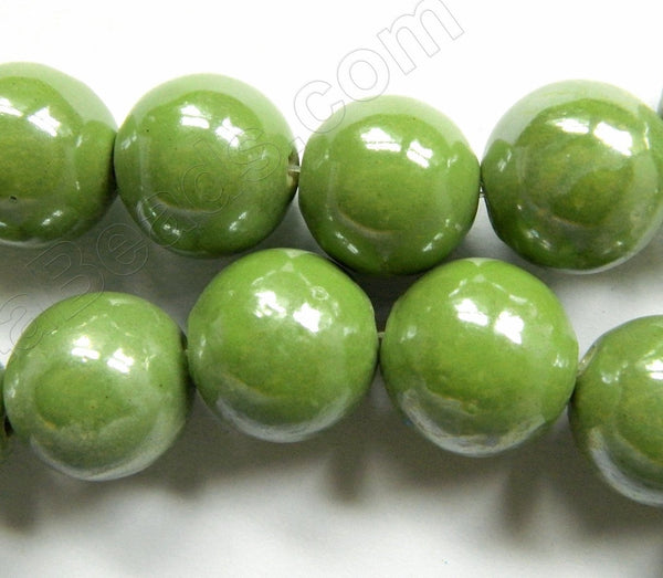 Porcelain - Plated Green - Big Smooth Round Beads  16"