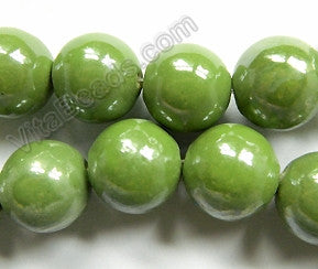 Porcelain - Plated Green - Big Smooth Round Beads  16"