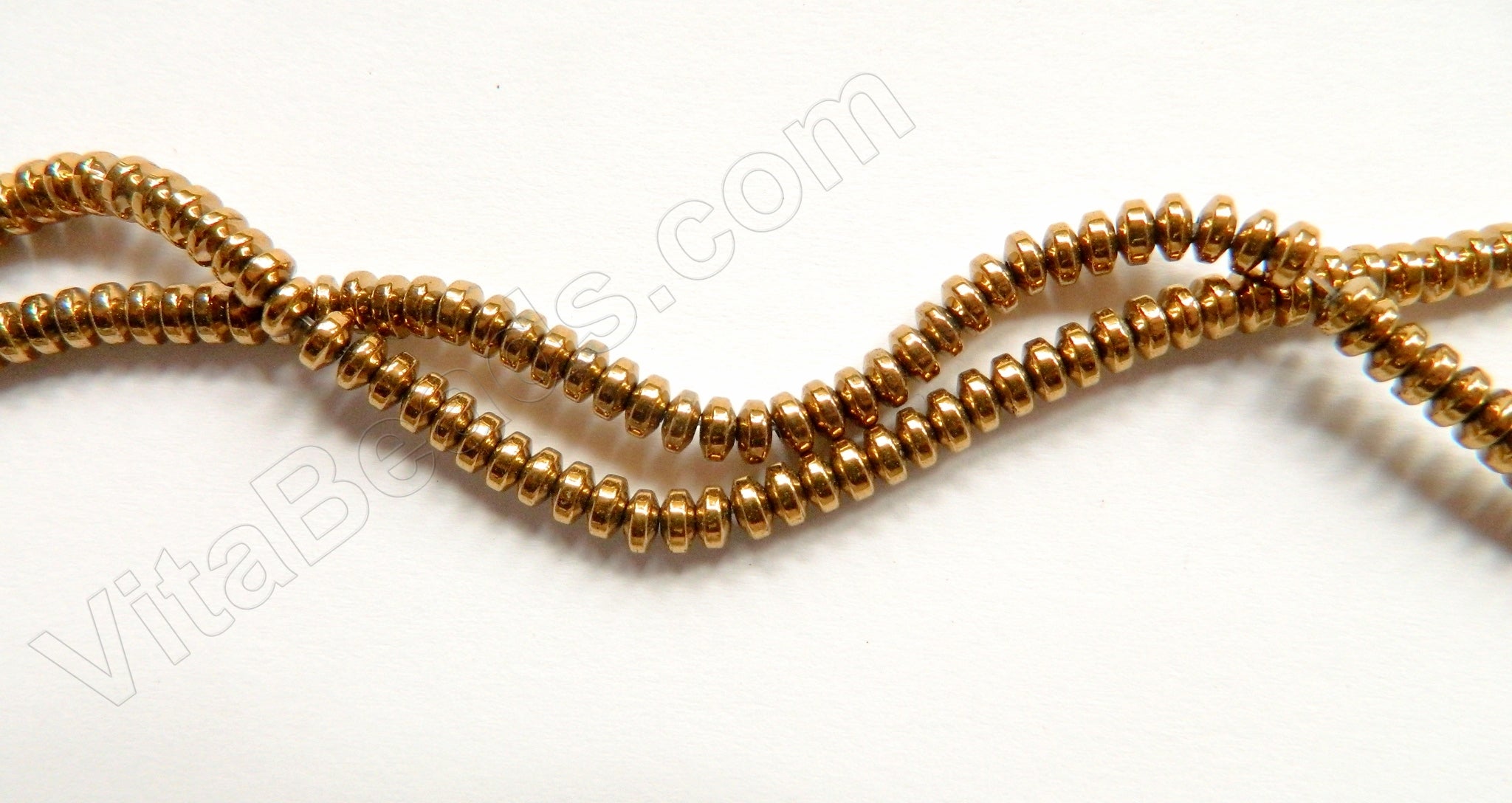 Gold Hematite  -  Smooth Wheel 16"    4 x 2 mm